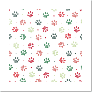 Christmas colored paw prints Posters and Art